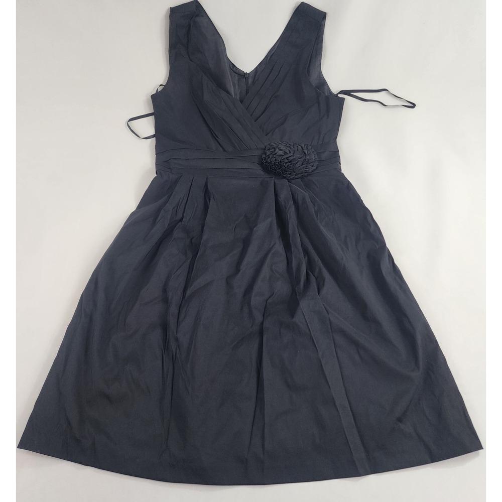 Julian Taylor NY Black Sleeveless A-Line Dress Womens 12 V-Neck Stretch Pleated